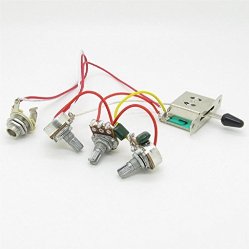 Pxyelec Wiring Harness Prewired 3x 500k Pots 1 Volume 2 Tone Control Knobs 5 Way Switch for Strat Guitar