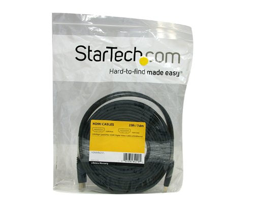 StarTech.com 25 ft Flat High Speed HDMI Cable with Ethernet - Ultra HD 4k x 2k HDMI Cable - HDMI to HDMI M/M - Flat HDMI Cable (HDMIMM25FL) , Black 25 ft / 7.5m