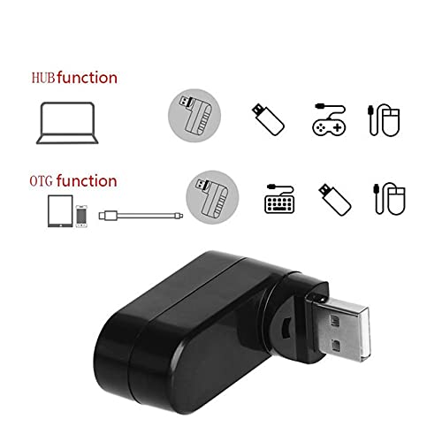 Usb2.0hub Dock 3-Port USB Splitter USB 2.0 3-Port hub 7-Word Rotary hub(Black)