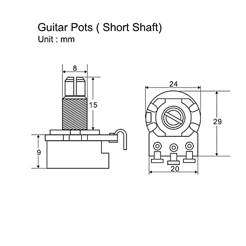 IKN 2pcs Full Size B500K Linear Taper Potentiometer Guitar Tone Volume Control Pots with Bayonet L15mm Short Knurled Split Shaft