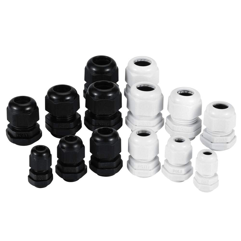 MAKERELE 45PCS Cable Gland Kit Plastic Waterproof Adjustable 3-15mm Cable Glands Joints,Black Black Cable gland kit