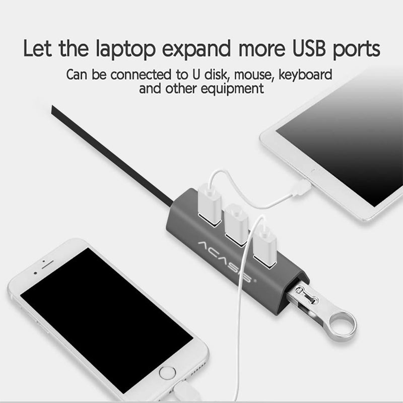 4-Port USB 3.0 Hub, USB 3.0 Data HUB,USB Extension HUB,USB Splitter, Multiple USB Interfaces(5Gbps Transfer Speed, Anodized Alloy, Compact, Lightweight, for Mac and Windows OS) T-usb ports Gray