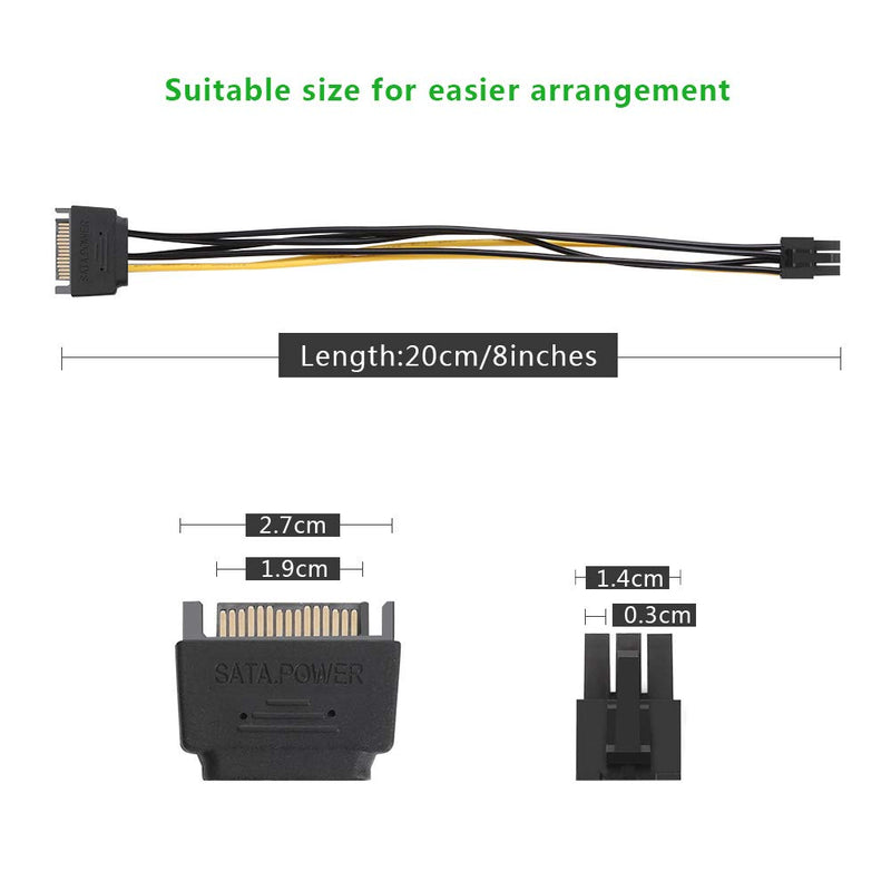 UGREEN Sata Power Cable Sata15 Pin to 6 Pin PCI Express Graphics Video Card Power Cable Adapter 8 Inch