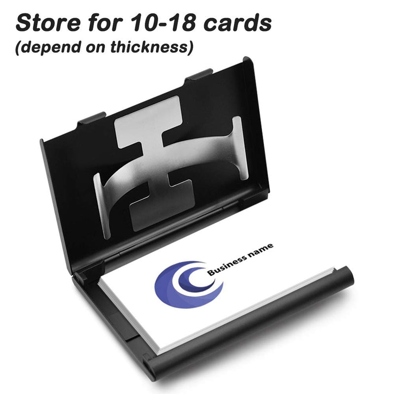 2 Pcs Business Card Holders, SENHAI Professional Thumb-Drive Slide Out Business Card Case and Stainless Steel ID Name Wallet Credit Card Holder for Men and Women - Black