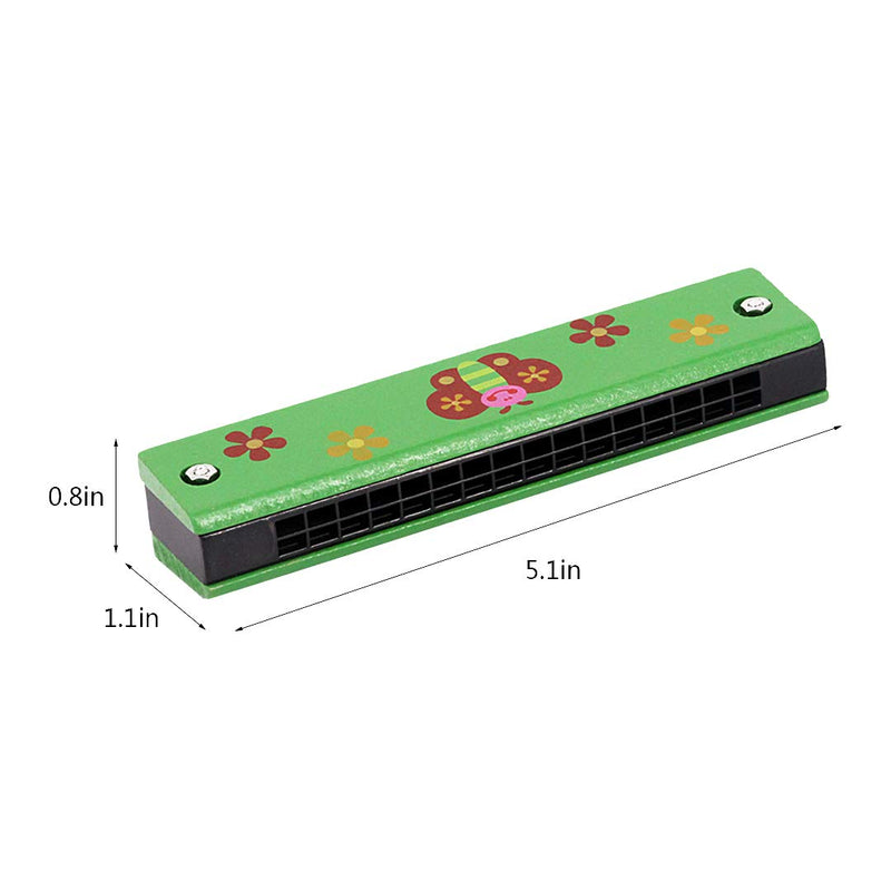 Jascaela Kids Harmonica 16 Hole Wooden Painted Harmonica Musical Instrument Toy Green