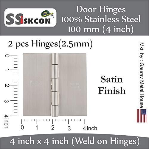 s siskcon Stainless Steel Weld ON Hinge,4''X4'',Satin Finish,Hgs-404025-32D Door Hinges 2 Pack (Welding) Heavy Duty.(Set of 2Pcs),Spun Heads - Pack of 1