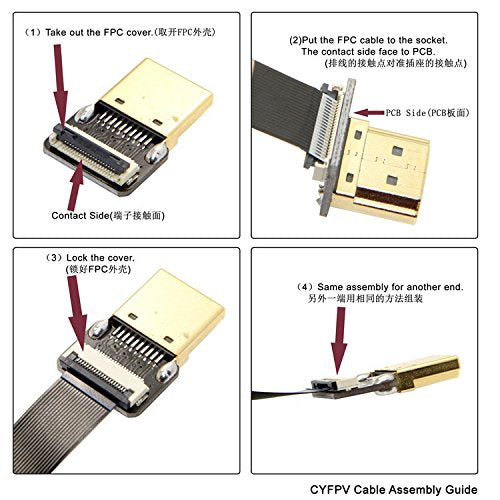 CY 20cm FPV HDMI Male to 90 Degree Down Angled HDMI Male HDTV FPC Flat Cable for Multicopter Aerial Photography 0.2m