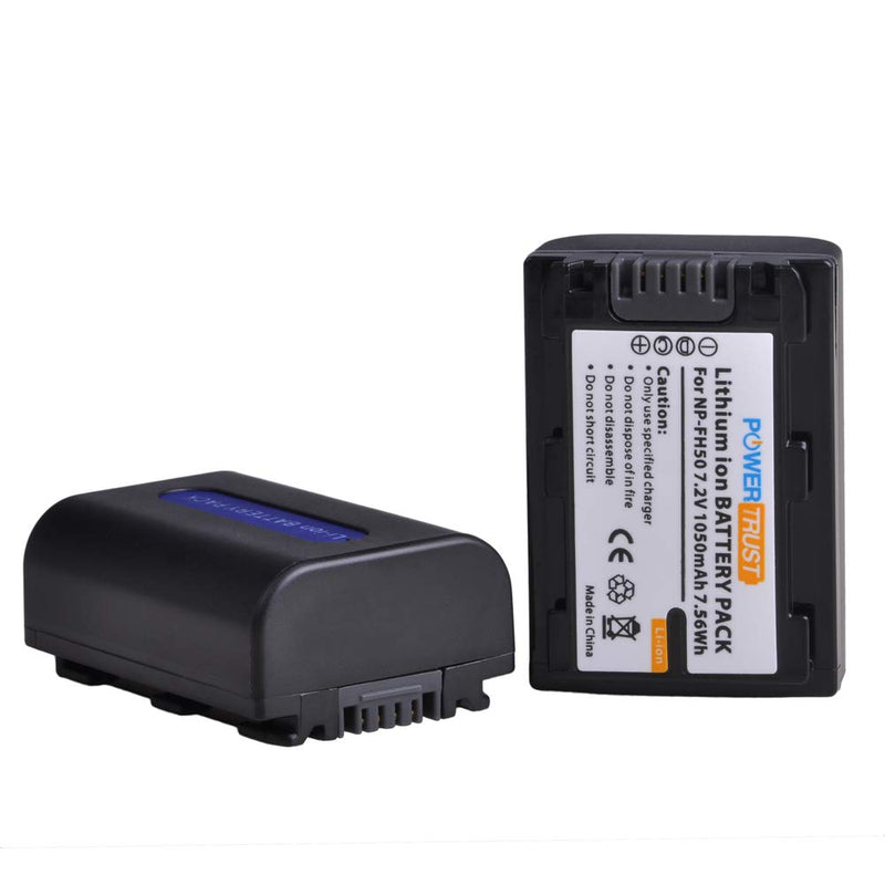PowerTrust (2-Pack) NP-FH50 FH50 Battery + LCD USB Charger for Sony NP-FH40 NP-FH30 NP-FP50 NP-FP51 and Sony A230 A290 A330 A380 A390 DSC-HX1 HX100 HX200 HDR-TG1E TG3 TG5 TG7 Camera