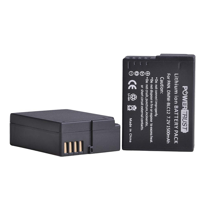 PowerTrust 2X DMW-BLC12 DMW-BLC12E DMW-BLC12PP Battery + Charger Kits for Panasonic Lumix DMC-FZ200, DMC-FZ1000, DMC-G5, DMC-G6, DMC-G7, DMC-GX8, DMC-G85, DMC-GH2 Digital Camera