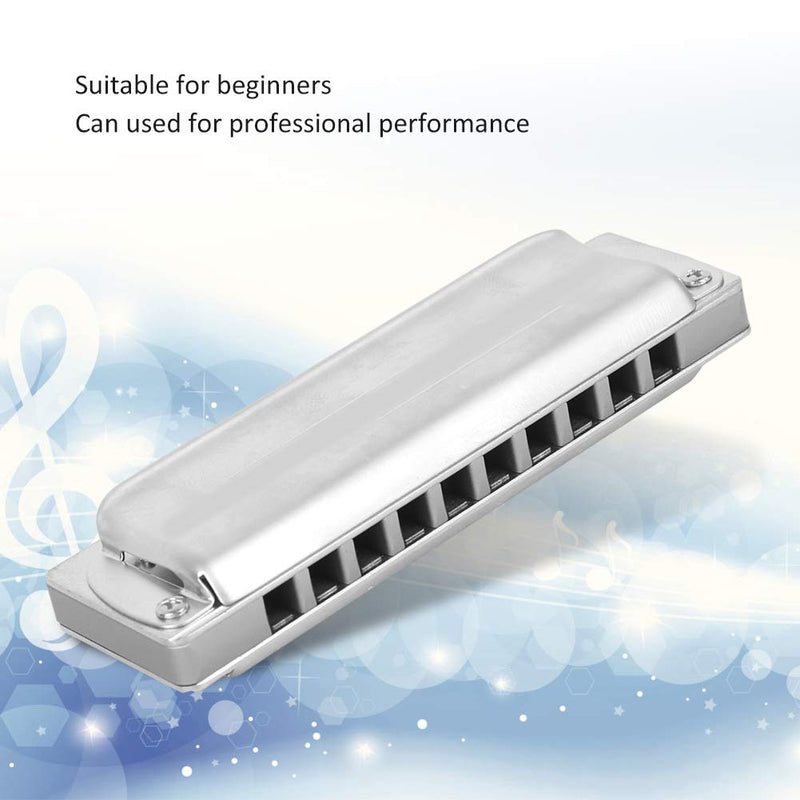 Duokon 10 Holes Mouthorgan C Key Harmonica, Blues Harmonica Mouthorgan Metal Frets Professional Beginner Wind Instrument