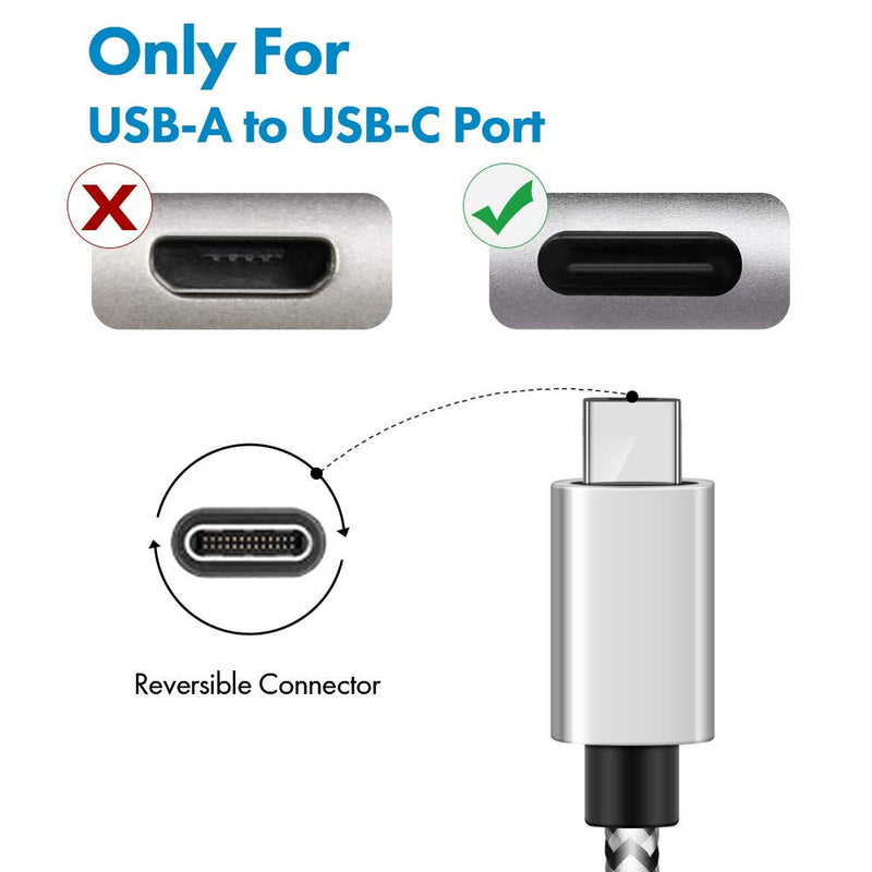 Type C Charger 10 ft, USB C Cable Fast Charger Compatible with Galaxy S10, Nylon Braided Long USB C Charger Cord for Samsung Galaxy S9 S10 S8 Plus/Note9/8 A60 A50, Moto G, LG and other USB C Charger 10ft Black&Silver 1