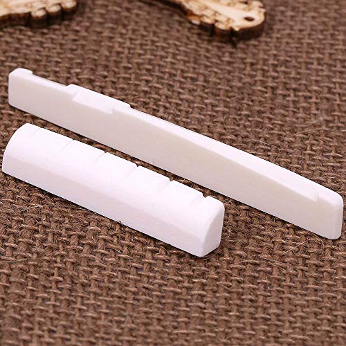 2 Sets 4pcs 6 String Acoustic Guitar Bone Bridge Saddle and Nut Made of Real Bone (Ivory)