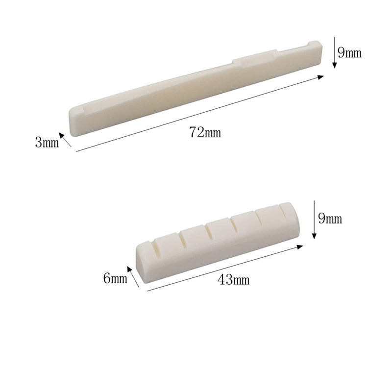 1 Sets 2pcs Left handed 6 String Acoustic Guitar Bone Bridge Saddle and Nut Set Made of Real Bone 43x6x9/72x3x9mm