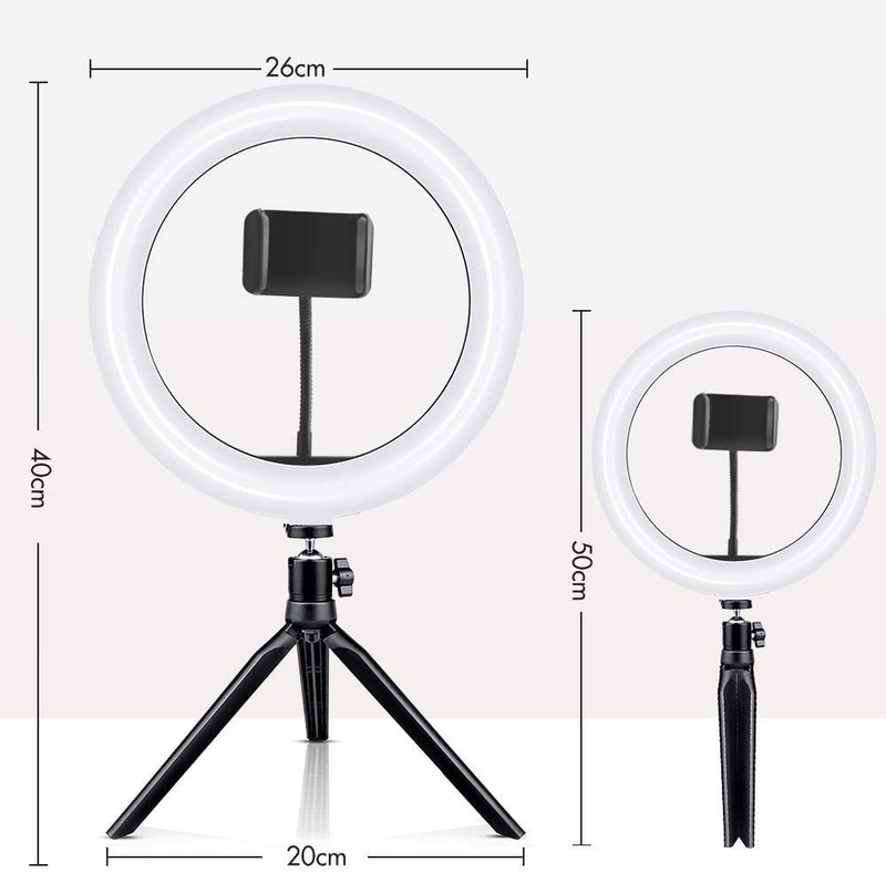 10.2" Selfie Ring Light with Adjustable Tripod Stand and Phone Holder,Dimmable Desk Makeup Ring Light with 3 Light Modes & 10 Brightness Level for YouTube,Video,Photography,Vlog,Live Streaming
