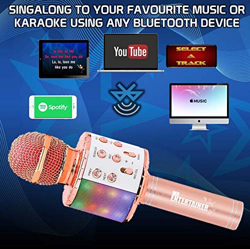 Wireless Karaoke Microphone 7-in-1 Handheld Portable Karaoke Machine, Built in Speakers & LED Light Show (Pink/Rose Gold) Pink/Rose Gold