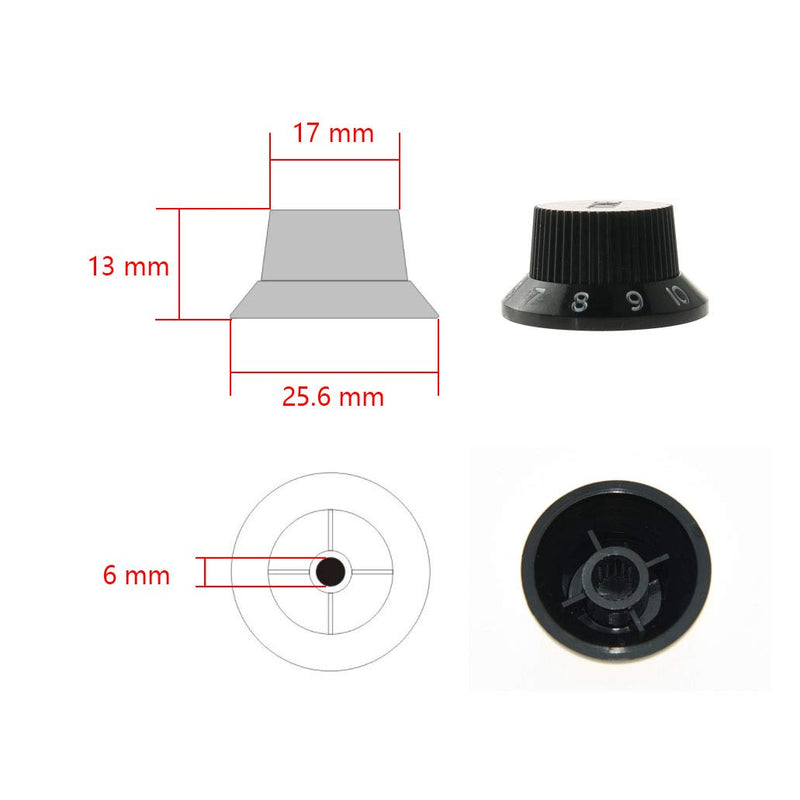 Ruiwaer Black Guitars Strat Knob Stratocaster Style 1-Volume 2-Tone Control Knobs For Guitar Accessories