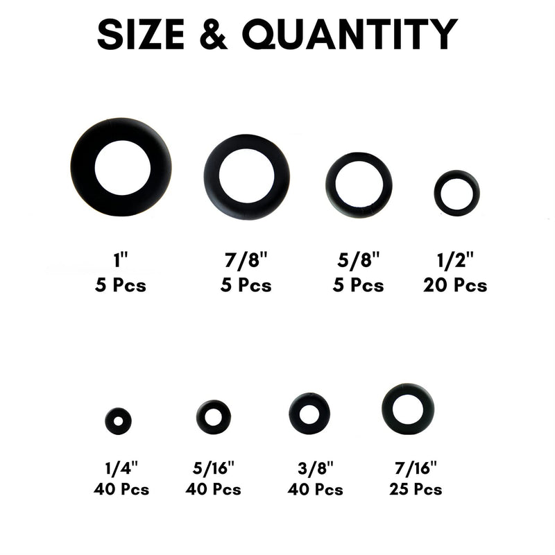 [AUSTRALIA] - Brexxty Pack of 180 Rubber Grommet Kit in 8 Sizes – Rubber Wire Grommets with Compact Assortment Box for Wiring, Plumbing, Hardware Repair, and Automotive 