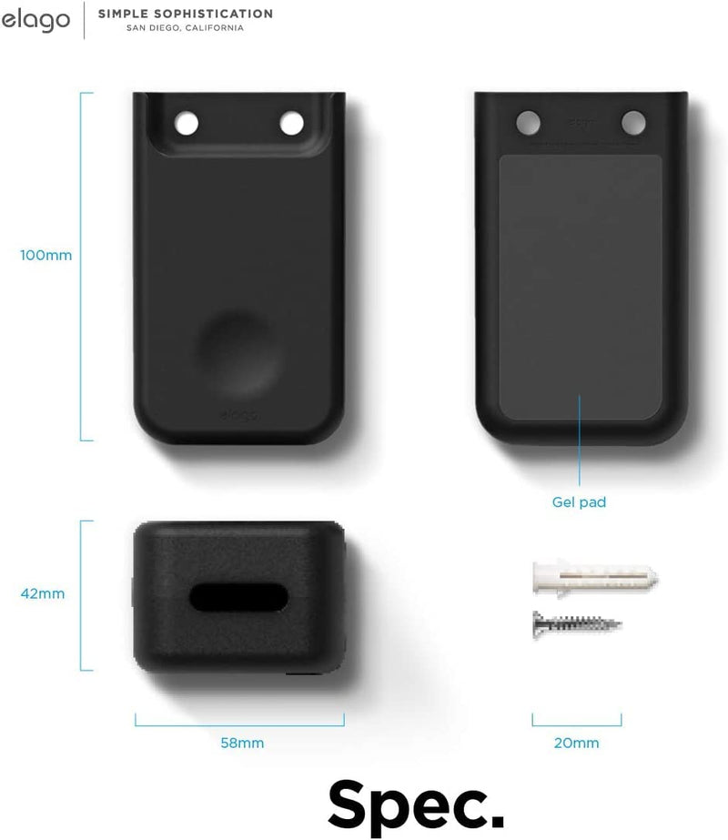 elago Universal Remote Holder Mount Compatible with Apple TV Remote and All Other Remote Controls - Reusable Gel Pad or Screw Mounting Options, Available Wired Charging [ Medium ] [Black] Black