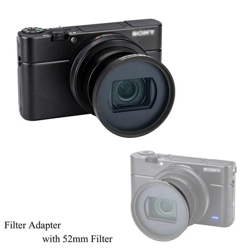 Filter Adapter JJC Lens Ring Adapter Fits for Sony RX100 VI 52mm with Filter Lens Cap & Lens Cap Keeper