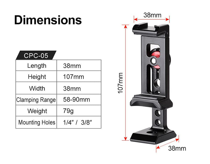 Sunwayfoto CPC-05 Arca/RRS Compatible Modular Smartphone Cell Phone Holder 58mm to 90mm / Bracket Tripod Mount
