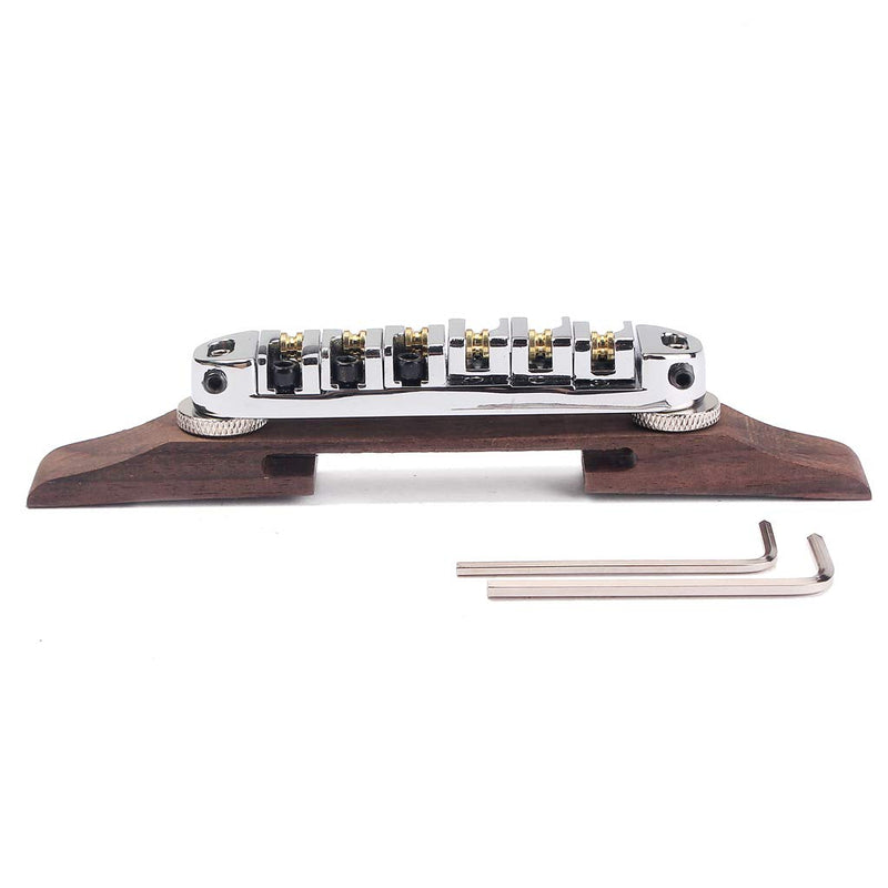 Alnicov Chrome Plated Roller Saddles Rosewood Bridge Set For Jazz Guitar