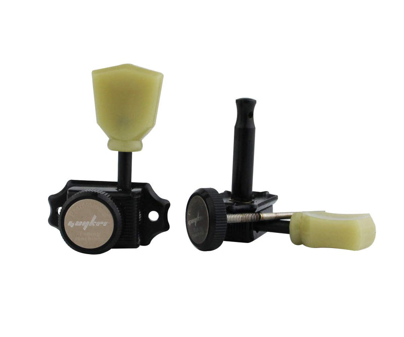 Guyker Locking Guitar Machine Heads (3R + 3L) – 1:15 Ratio Lock String Vintage Deluxe Tuning Key Pegs Tuners Set Replacement for Electric, Acoustic or Folk Guitars - Black Black - Yellow Green Handle