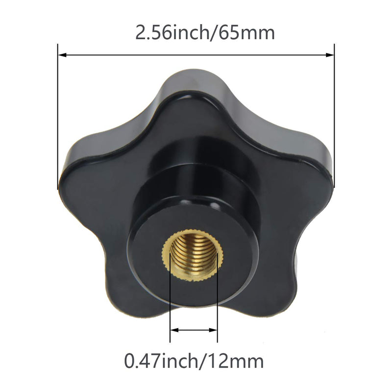 Othmro 2Pcs M12 Black Handle 65mm Galvanized Star Head Female Thread Screw on Clamping Knob Star Knobs Five Star Handle Threaded Knobs for Saw Drill Press Lathe Routing Jigs(Without Washer) M12x65，2pcs