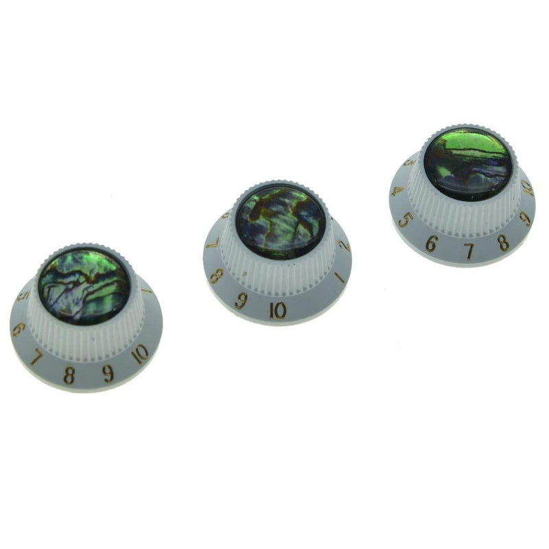 KAISH Set of 3 Plastic Push on Fit Abalone Top ST Strat Knobs Guitar/Bass Knob fits Metic 5.8mm Split Pots White