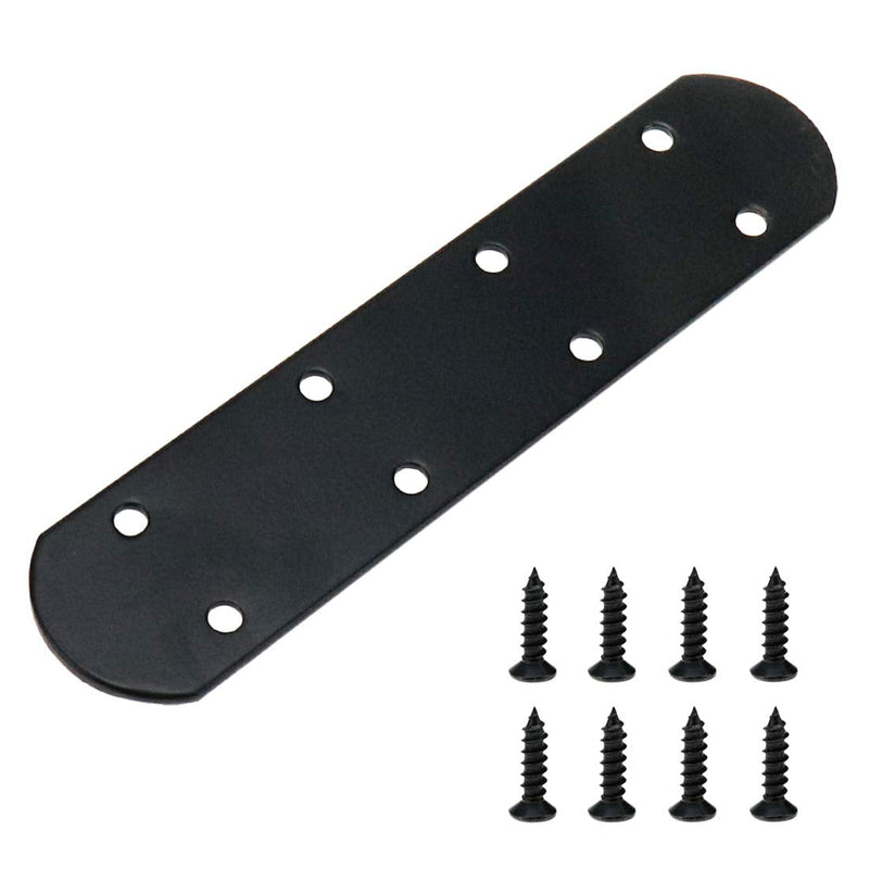 Meprotal 4 Pcs Iron Flat Plate Heavy Duty Straight Corner Brace Brackets Repair Fixing Joint Matte Black Mending Plate with Screws 6.6 x 1.5inch 3.7x1.6 Inch
