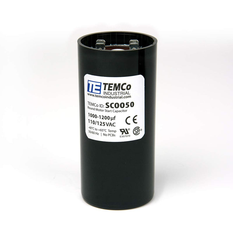 TEMCo 1000-1200 uf/MFD 110-125 VAC Volts Round Start Capacitor 50/60 Hz AC Electric - Lot -1 1000-1200 uf (1 Pack)