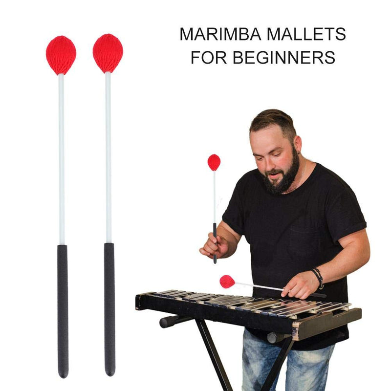 1 Pair Marimba Mallets, Wool Head Keyboard Marimba Mallets with Rubber Fiberglass Handles for Beginners (Red)