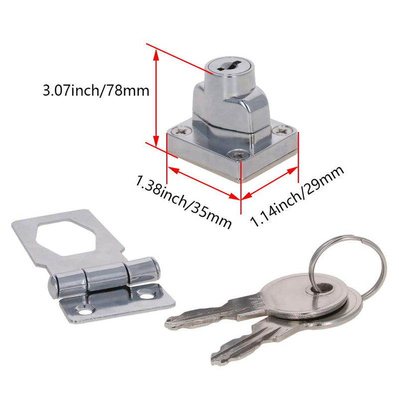 MroMax Keyed Hasp Lock 3.07 x 1.38inch Twist Knob Keyed Locking Hasp Latch Lock for Doors Cabinets Zinc Alloy Silver Tone 2Pcs