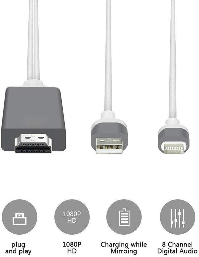 [Apple MFi Certified] Lightning to HDMI Adapter Cable,1080P Digital AV Sync Audio & Video Connectors Cord for iPhone13/12/11/11pro max/XR/XS iPad Pro Air Mini iPod to TV/Projector/Monitor-6.6ft White