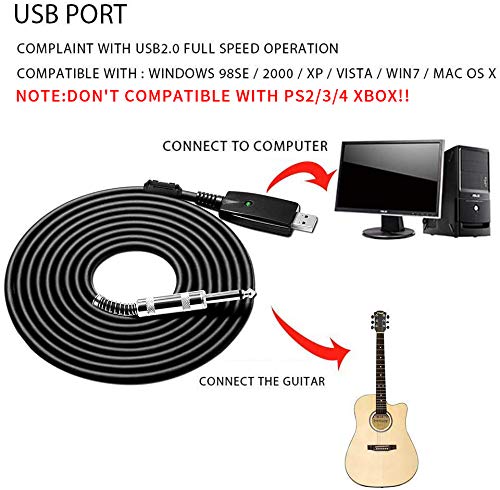 [AUSTRALIA] - USB Guitar Cable,YESPURE Guitar Bass to USB Link Connection Cable Adapter,Professional Guitar to PC USB Link Recording Cable Lead Adaptor 2.8M/9.2FT Black 