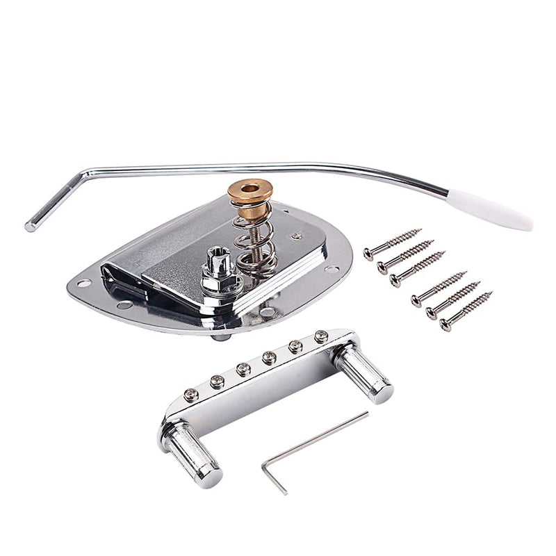 Alnicov Left handed Tremolo Vibrato Tailpiece Bridge Set for 6 String Mustang Guitar Replacement Parts