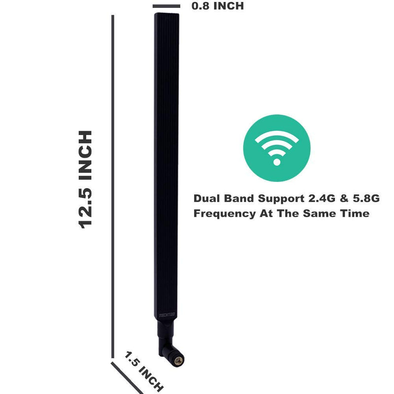 TECHTOO WiFi Antenna Dual Band 9 dBi 2.4/5.8GHz for Router AP - Security IP Camera - USB Card Adapter - PCI PCIe Cards - Range Extender - PC Desktop - Drone - PS4 Build (RP-SMA 2-Pack) RP-SMA 2-Pack