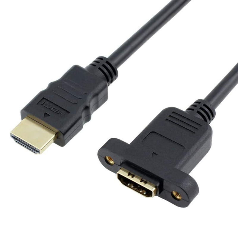 Bluwee HDMI Extension Cable High Speed HDMI Male to Female Extension Wire Cord HDMI Extender w/Screw Nut for Panel Mount - Gold Plated Plugs, Black (2FT) 2FT