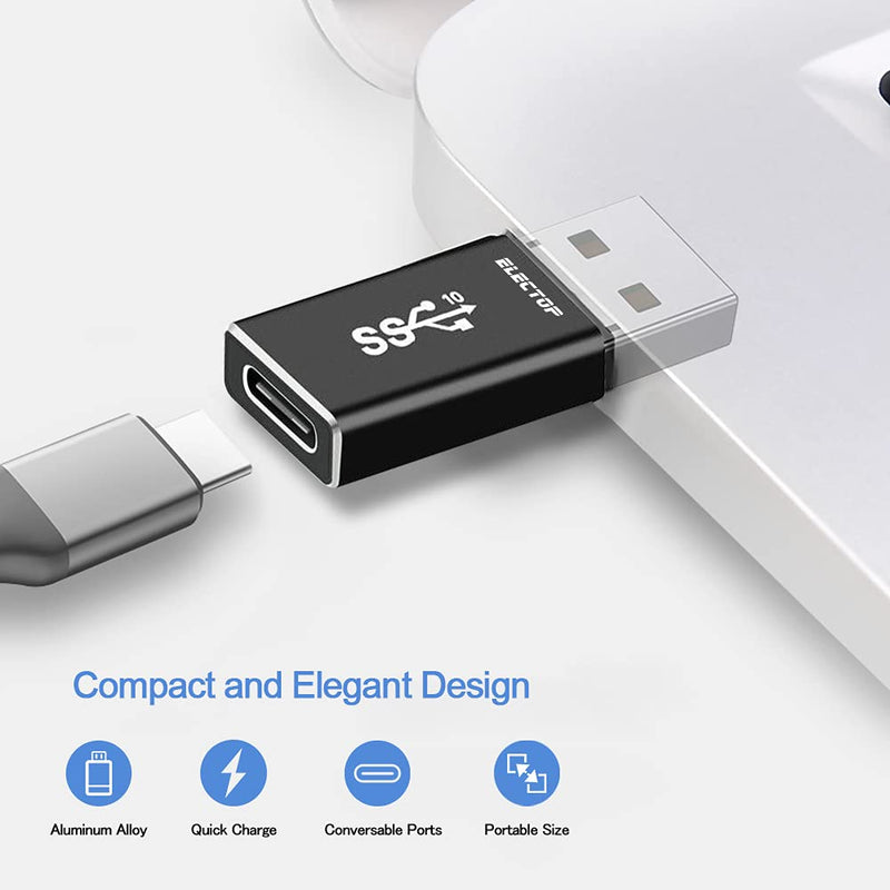 Electop Updated USB 3.1 GEN 2 Male to Type-C Female Adapter, Support Double Sided 10Gbps Charging & Data Transfer, USB A to USB C 3.1 Converter Black