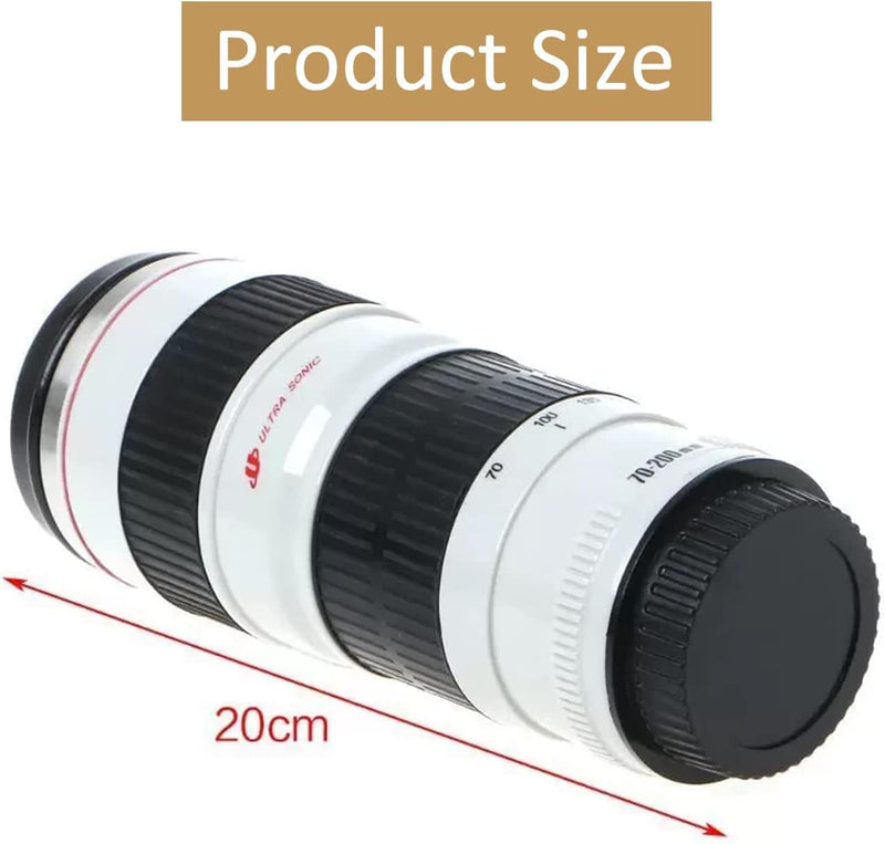 Sequpr Camera Lens Coffee Mug-14.8oz，Stainless Steel Camera Lens Cup，Camera Lens Mug for Photographers Men Women Birthday Gifts