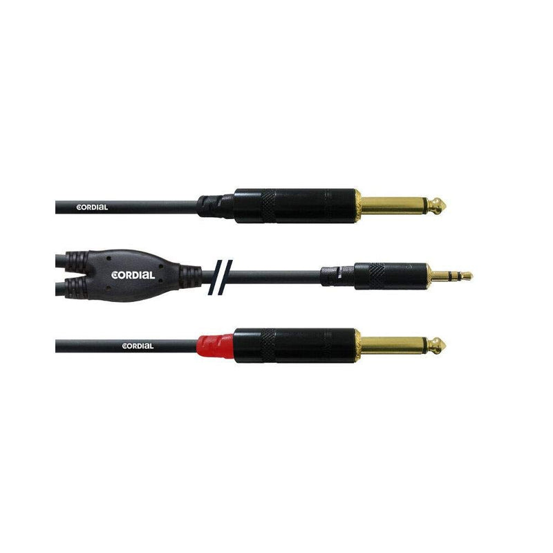 Cordial CFY 3 WPP-LONG Y-Adaptor Cable 3.5 mm Stereo Jack / 2x 6.3 mm Mono Jack 3m with Gold-Plated Contacts