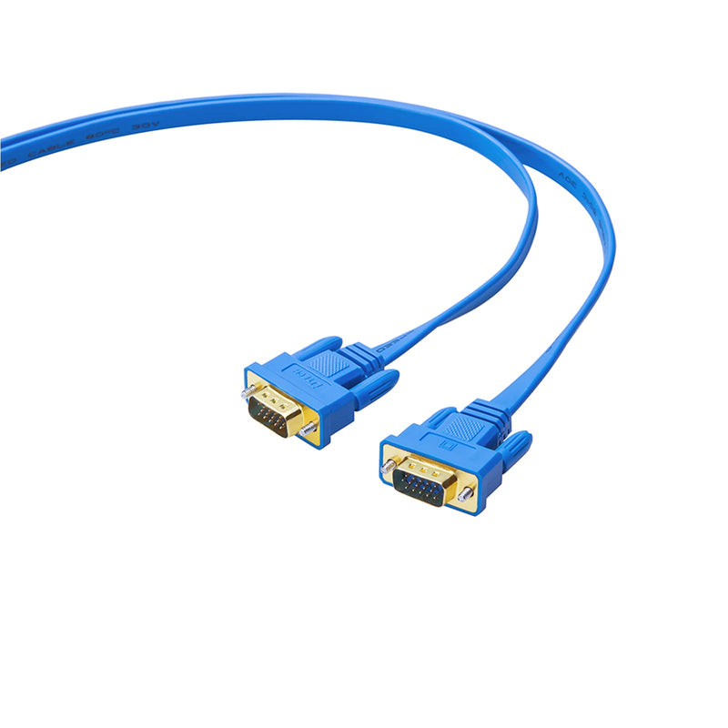 DTech Ultra Slim Flat Computer Monitor VGA Cable 15 Feet Male to Male Connector Wire - Blue - 5m 16ft