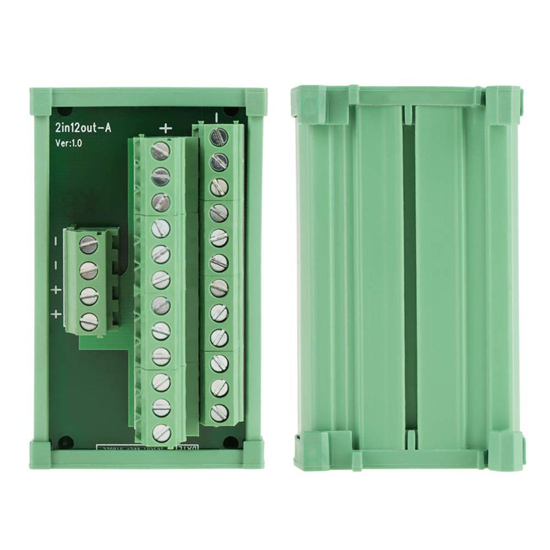 2 in 12 Out Power Supply Breakout Board Adapter DIN Rail Mount Port Terminal Module for PLC Power Amplifier