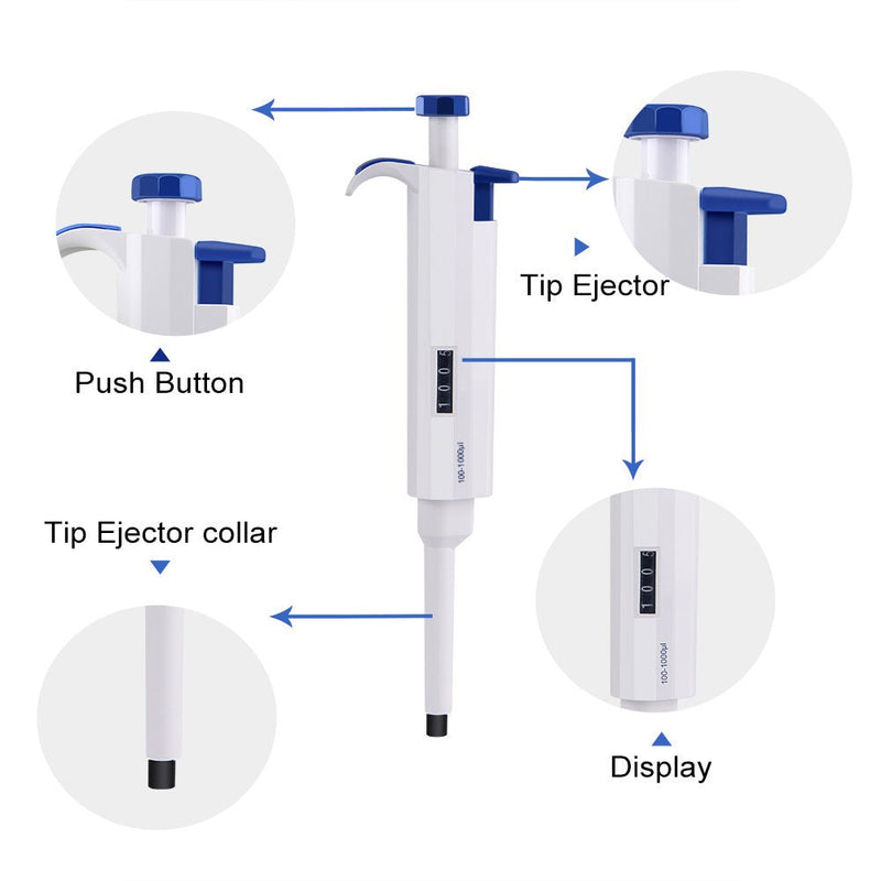 Four E's Scientific 1ml Micropipette Lab Mechanical Adjustable Pipette 100-1000uL 100-1000ul 2