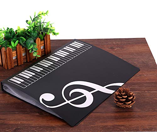 Music Themed Folder Music folder storage Holder,A4 Size Folder,40 Pockets,Treble Clef Folder (2Pack-Black)