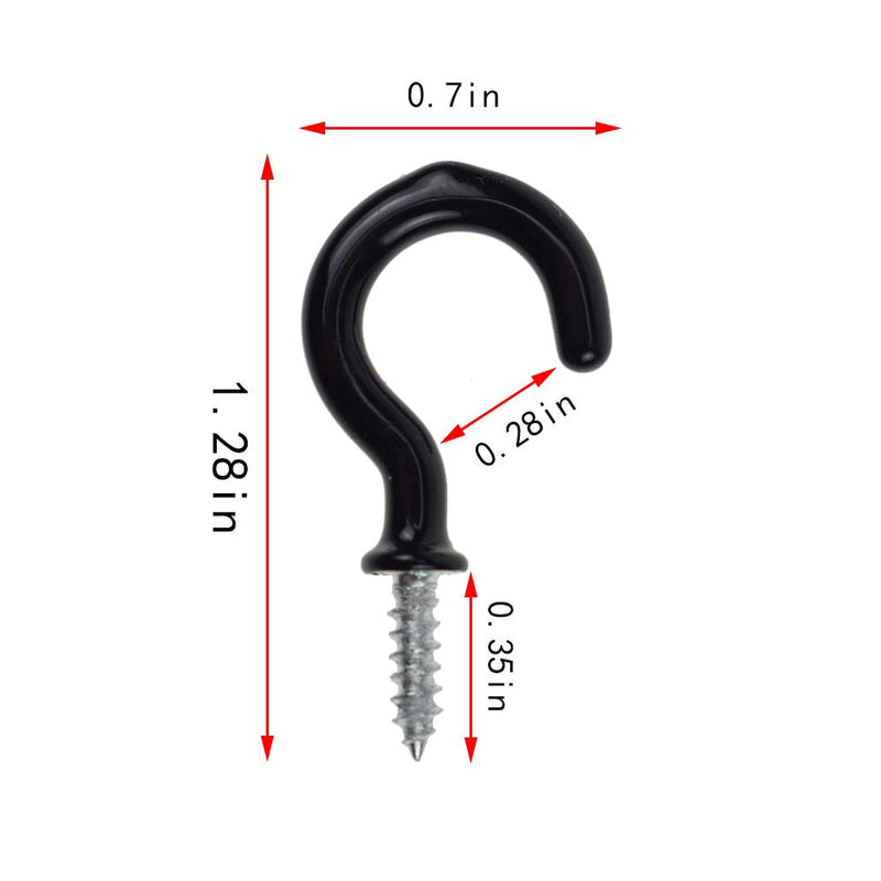 Chenzt 7/8" Black Vinyl Coated Cup Hooks,Small Screw in Hooks,7/8 Inch Ceiling Hooks,Christmas Lights Hanger Hooks,Plant Hanger Hooks,Suitable for Indoor and Outdoor Hooks for Lights 36Pcs 36 pcs a pack