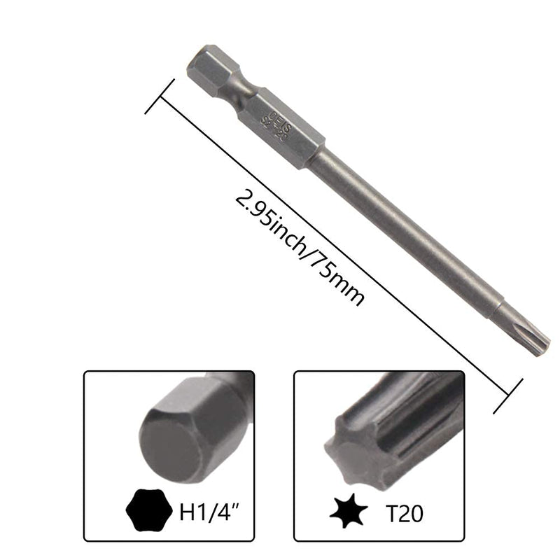 Auniwaig 10pcs Torx Screwdriver Bits, 1/4 Inch Hex Shank, T20 Magnetic S2 Steel Torx Head Screw Driver Bit, 75mm Length Torx Drill Bits Power Tools