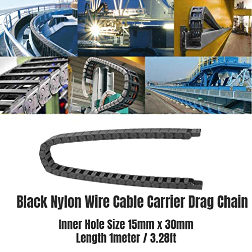 Cable Drag Chain, 15mm x 30mm Black Reinforced Nylon CNC Machine Tool Cable Wire Carrier 1M