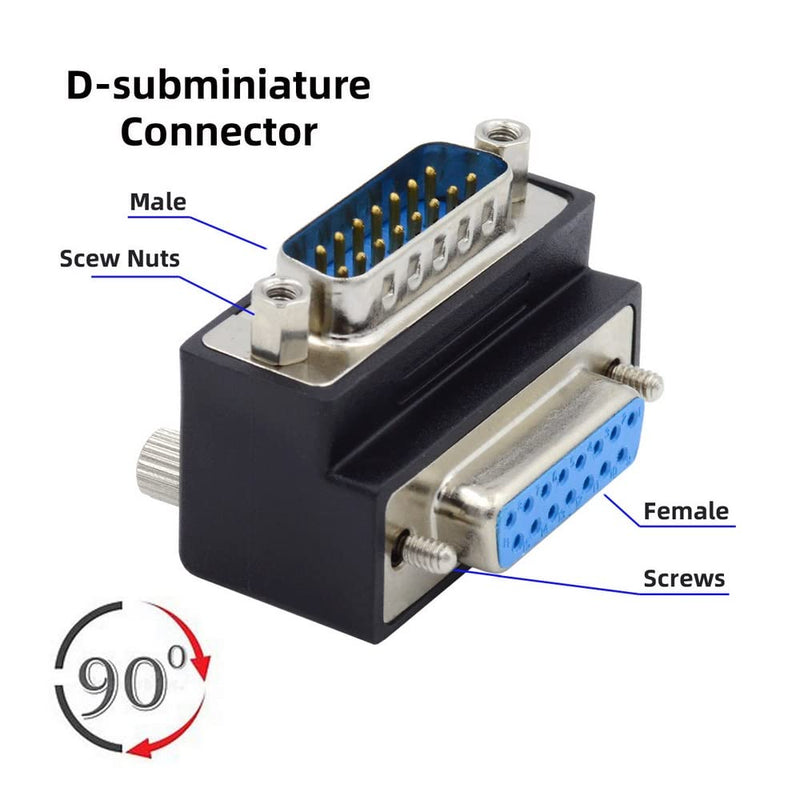 xiwai DB15 Serial Adapters D-SUB 15-pin RS232 D-subminiature Adapter Male to Female with Screw Nuts DB Connector Up 90 Degree Angled Up Angled
