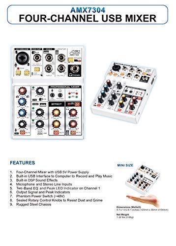 [AUSTRALIA] - Audio2000'S AMX7304 USB-Powered Four-Channel Audio Mixer with USB Interface and Sound Effect 