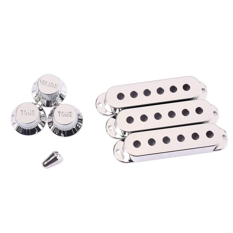 Alnicov 48/50/52mm Pickup Covers with 5 Way Switch Tip Cap for Strat Guitar Replacement, Chrome